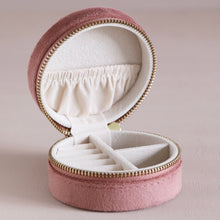 Load image into Gallery viewer, Rose Pink Velvet Mini Round Jewellery Case