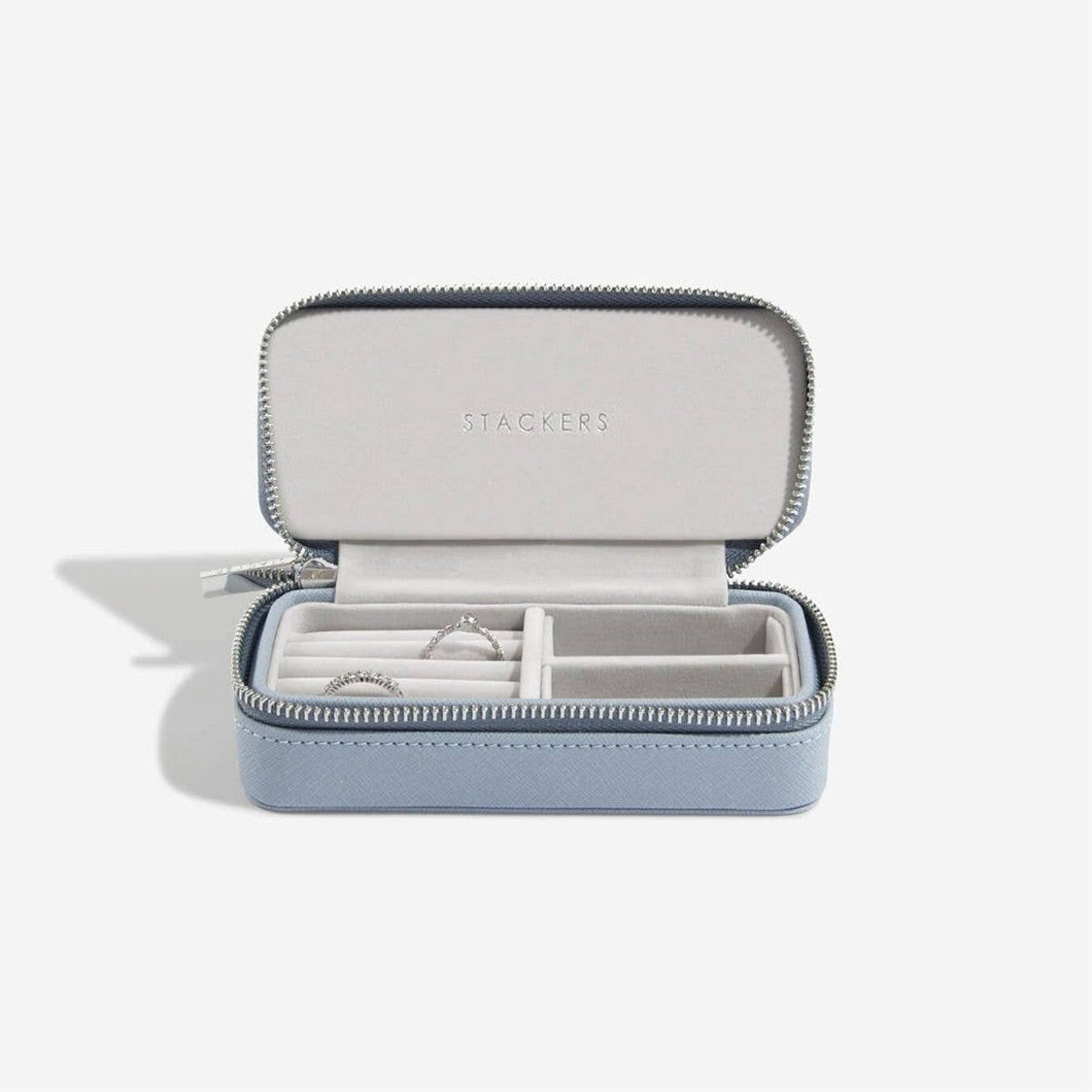 Dusky Blue Medium Zipped Travel Jewellery Box