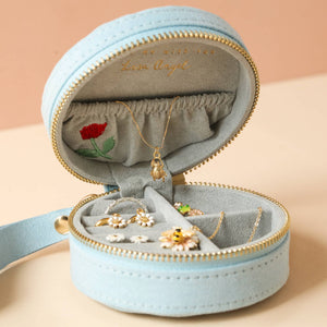 Embroidered Flowers Mini Round Jewellery Case