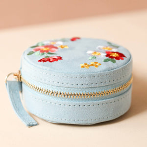 Embroidered Flowers Mini Round Jewellery Case