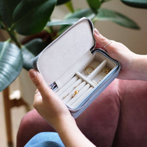 Dusky Blue Medium Zipped Travel Jewellery Box