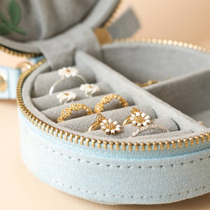 Embroidered Flowers Mini Round Jewellery Case