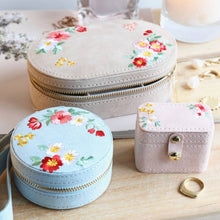 Load image into Gallery viewer, Embroidered Flowers Mini Round Jewellery Case

