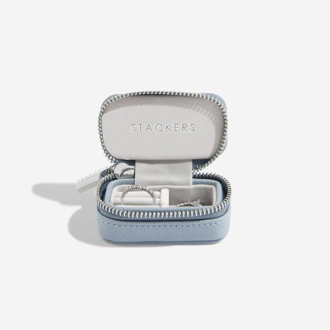Dusky Blue Petite Zipped Travel Jewellery Box