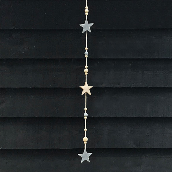 Wooden Bead & Star Hanging Garland