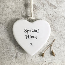 Load image into Gallery viewer, Porcelain Hanging Heart Plaque | Special Niece
