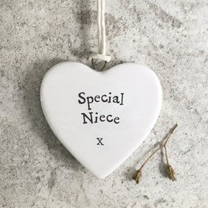Porcelain Hanging Heart Plaque | Special Niece