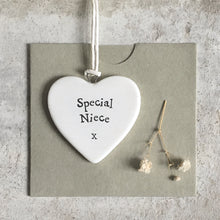 Load image into Gallery viewer, Porcelain Hanging Heart Plaque | Special Niece

