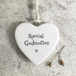 Porcelain Hanging Heart Plaque | Special Godmother