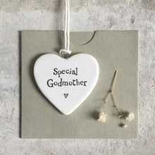 Load image into Gallery viewer, Porcelain Hanging Heart Plaque | Special Godmother
