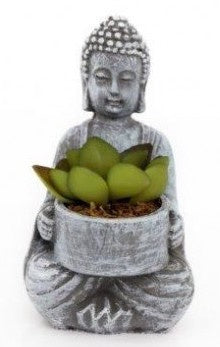 Sitting Buddha With Faux Succulent