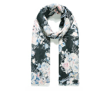 Load image into Gallery viewer, Lightweight Black Rose Print Scarf
