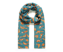 Load image into Gallery viewer, Lightweight Teal Fox Print Scarf
