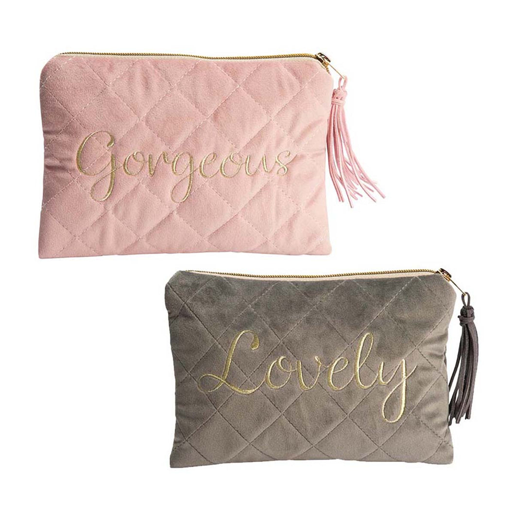 Quilted Velvet Cosmetic Bag | Pink Or Grey