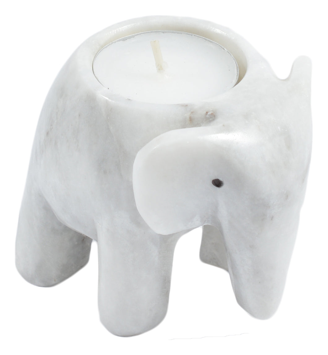 Marble Elephant Tea Light Holder | White