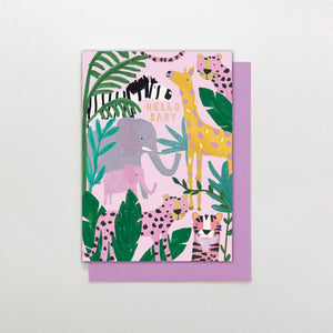 Jungle Print New Baby Card | Pink