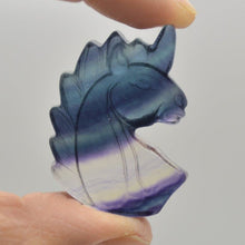 Load image into Gallery viewer, Rainbow Fluorite Gemstone Carved Unicorn Head
