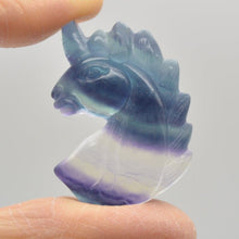 Load image into Gallery viewer, Rainbow Fluorite Gemstone Carved Unicorn Head
