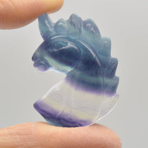 Rainbow Fluorite Gemstone Carved Unicorn Head