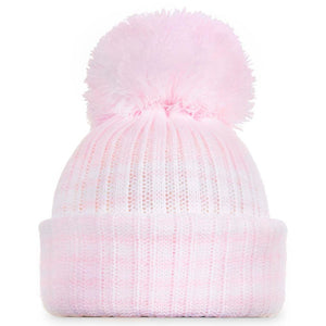 Baby Knitted Pom Pom Hat | Pink & Grey