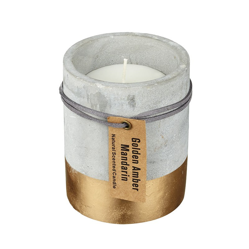 Golden Amber & Mandarin Candle In Concrete & Gold