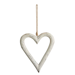 White Carved Wooden Open Heart